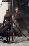 The Dark Knight Rises Candid Set Photos: Anne Hathaway as Selina Kyle/Catwoman in full costume, Gary Oldman as Commissioner Gordon